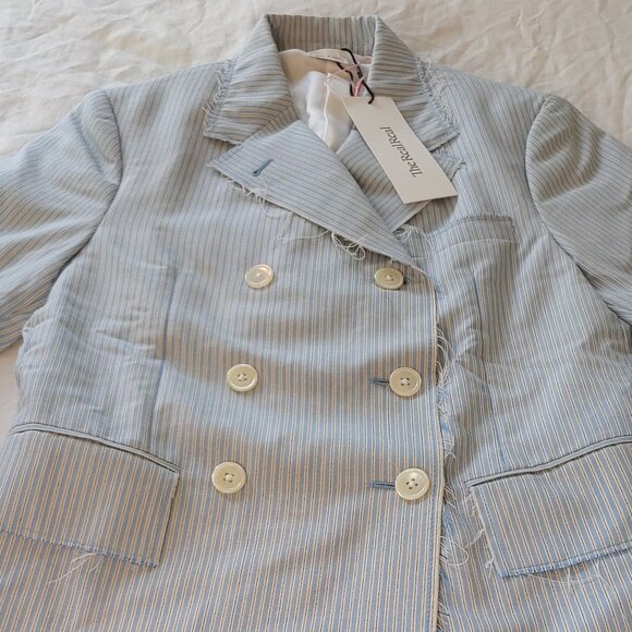 NEW THOM BROWNE BLUE Striped Wool Double Breasted BLAZER Women's RARE - Picture 4 of 16